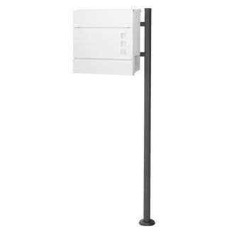 ECD Germany Buz&oacute;n de correos 37x10,5x36,5cm acero blanco y soporte antracita 120cm