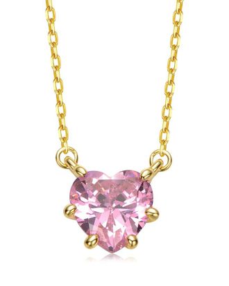 Rachel Glauber 14K Plated Cz Solitaire Necklace