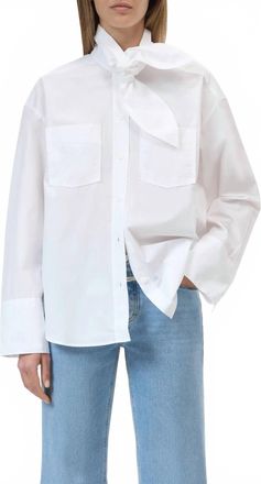 Closed Scarf Long Sleeve Shirt In Coastal White
