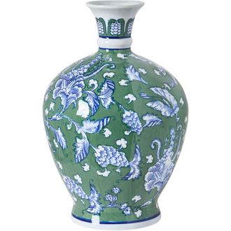 Beliani Flower Vase Green Porcelain Decorative Table Accessory Antique Vintage VALLADOLID