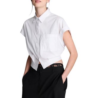Kenneth Cole Cap Sleeve Crop Button-Up Shirt in Pure White at Nordstrom Rack, Size X-Small