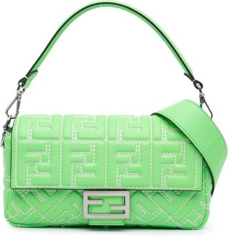 Fendi Hobo Bags - 2000-2023 Zucca Embossed Stitched Leather Baguette - Gr. unisize - in Grün - für Damen