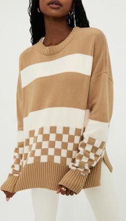 Beach Riot Callie Colorblock Crewneck Sweater in Taupe Check at Nordstrom Rack, Size X-Small
