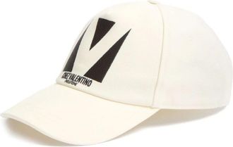 Valentino Garavani Geborduurd Logo Witte Hoeden - Heren - Petten - Wit - 58 CM - Katoen - Accessoires
