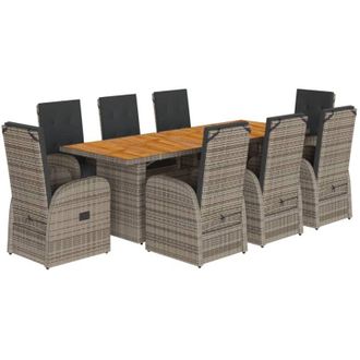 vidaXL Set Comedor Jard&iacute;n 9 Pzas Y Cojines Rat&aacute;n Sint&eacute;tico Gris Vidaxl