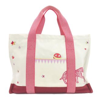 Herm&egrave;s Red Color White Canvas Tote Bag (Pre-Owned)