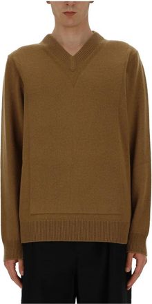Jil Sander PD VN LS Jumper - Heren - V-hals truien - Bruin - L - Truien & Vesten