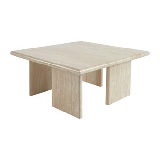 Sweeek Mesa de centro baja y cuadrada, beige travertino