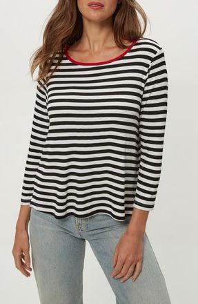 Michael Stars Amelee Ringer Boatneck Top in Black/White/Lacquer at Nordstrom, Size X-Small