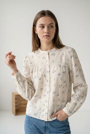 Only Druckbluse ONLY ONLLARI L/S FLOWER SHIRT NOOS WVN, Damen, Gr. XL, cloud dancer aop:emb, Web, Obermaterial: 100% Baumwolle, bedruckt, regular fit norma