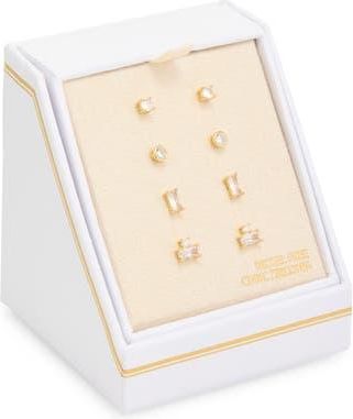 Nordstrom Rack Set of 4 Cubic Zirconia Stud Earrings in Clear- Gold at Nordstrom Rack