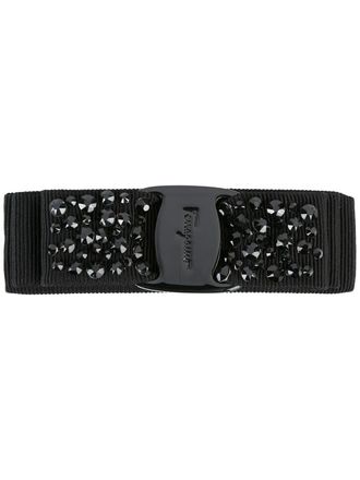 Ferragamo Fermaglio con fiocco Vara e cristalli - Nero