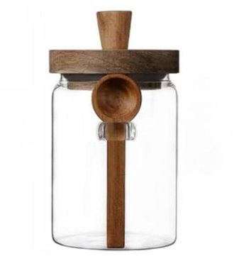 OEM Frasco De Vidrio Con Tapa De Madera Y Cuchara, Cafetera, Recipiente Para Caf&eacute; Molido, Frasco De Vidrio Para Almacenar Alimentos (1 Pieza)