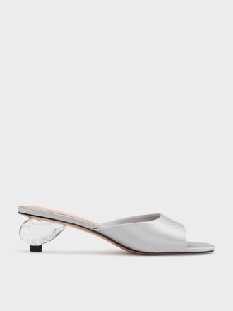 Charles & Keith Satin Crystal-Heel Mules