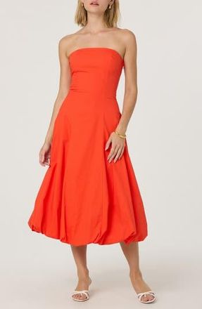 ASTR the Label Strapless Bubble Hem Cotton Poplin Midi Dress in Tangerine at Nordstrom Rack, Size X-Large