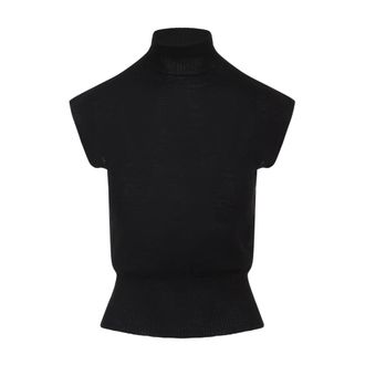 Rick Owens Sleeveless Tops, female, Black, Size: M Turtle Top Sleeveless Blouse