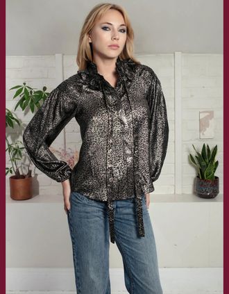 Nooki Design Womens Lydia Lame Blouse In Gold Leopard - Multi - Size: 10/8