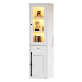 STILVORA Vitrina Con 2 Puertas, 1 Caj&oacute;n Y Estantes, Led, De Tablero De Part&iacute;culas, Blanco, 55 &times; 40 &times; 200 Cm
