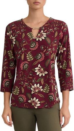 Jones New York V-Neck Jersey Top with Hardware Detail in Classic Wine Multi at Nordstrom, Size X-Large