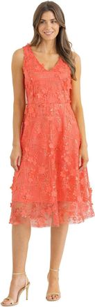 Klass Sleeveless Applique Shimmer Dress - Coral - 14