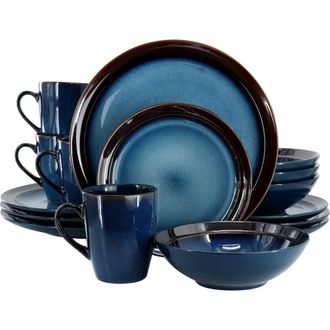 Gibson Home 16 Piece Priya Reactive Glaze Stoneware Dinnerware Set in Blue at Nordstrom