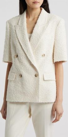 BOSS Jaleto Double Breasted Short Sleeve Tweed Blazer in Soft Cream Eyelash Tweed at Nordstrom, Size 14