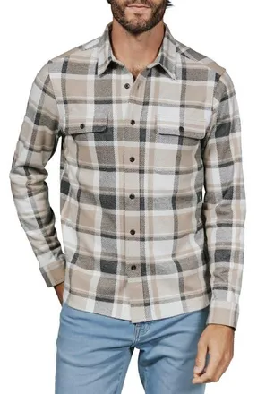 7 Diamonds Generation Plaid Stretch Flannel Button-Up Overshirt in Tan at Nordstrom, Size Xx-Large