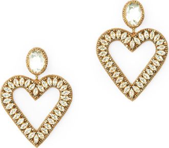 Deepa Gurnani Calluna Crystal & Beaded Heart Drop Earrings in Gold at Nordstrom