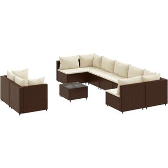 vidaXL Set De Sof&aacute;s De Jard&iacute;n 10 Pzas Y Cojines Rat&aacute;n Sint&eacute;tico Marr&oacute;n Vidaxl