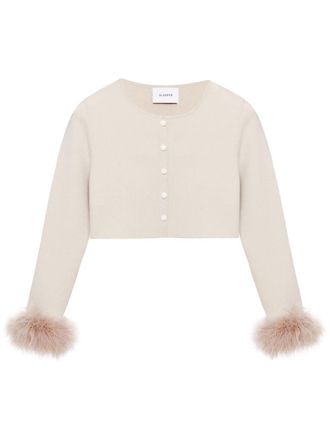 Sleeper feather-trim cropped cardigan - Neutrals