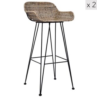 Nordlys Set 2 taburetes en acero y fibras marr&oacute;n