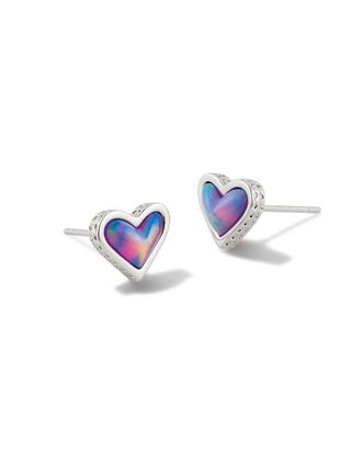 Kendra Scott Framed Ari Heart Stud Earring In Silver Lilac Opalescent Resin