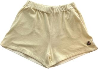 Moncler Velours Offwhite Shorts - Dames - Bermuda - Beige - L - Katoen - Korte Broeken