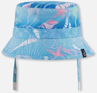 Deux par Deux Wide Brim Beach Shell Print Beach Hat in Blue Seashell Print at Nordstrom, Size 18-24 M