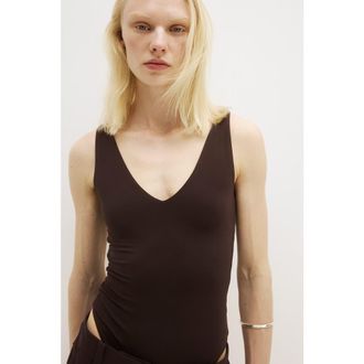 H&M Sculpting Sleeveless Thong Body in Dark Brown at Nordstrom, Size X-Large