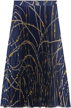 Versace Greca Nautical-print pleated skirt - women - Polyester - 42 - Blue
