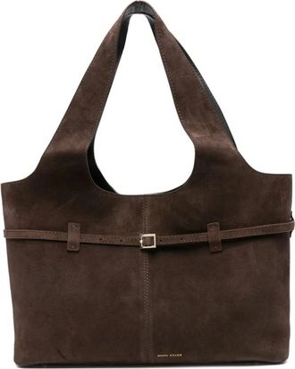 Manu Atelier Bruin Su&egrave;de Gesp Detail Bovenhandvatten - Dames - Shoppers - Bruin - ONE Size - Su&egrave;de - Tassen