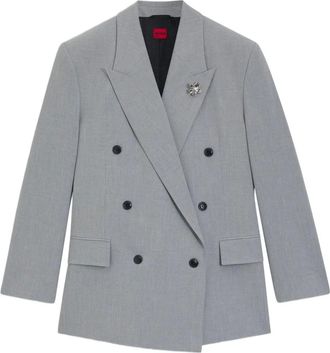 HUGO BOSS Blazer met dubbele rij knopen en broche - Grijs