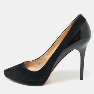 Jimmy Choo London Black Suede And Patent Leather Pointed Toe Pumps