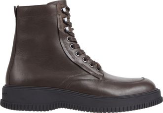 Tommy Hilfiger Brown Leather Lace-Up Side Zip Boots