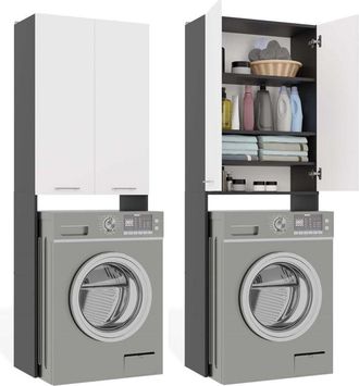 Topeshop Pola - Armario De Ba&ntilde;o Sobre La Lavadora - Antracita / Blanco - 64 X 30 X 180 Cm