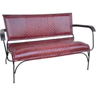 Wanderlust Deco Banco De Metal Y Piel Marr&oacute;n 112x62x75