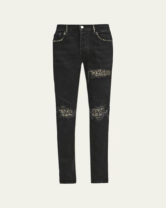 Amiri Mens Studded Rip and Repair Black Denim Skinny Jeans