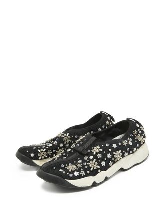 Dior floral-appliqu&eacute; sneakers - women - Rubber/Leather/Mesh/Fabric - 39.5 - Black