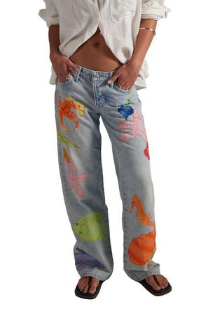 Free People Surfside Patchwork Wide Leg Jeans in Tropical Tide at Nordstrom, Size 24