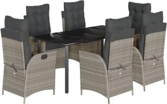 vidaXL Set Comedor Jard&iacute;n 7 Pzas Y Cojines Rat&aacute;n Sint&eacute;tico Gris Claro Vidaxl