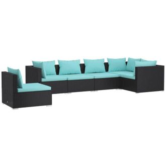 vidaXL 6 Pcs Garden Lounge Set Con Vime Pe Negro