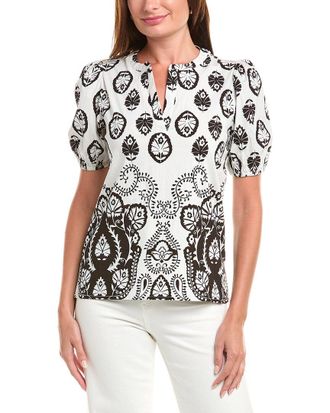 T Tahari Split Neck Puff Sleeve Blouse