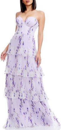 Dress The Population Layana Ruffle Strapless Evening Gown in Wisteria Multi at Nordstrom Rack, Size Xx-Small