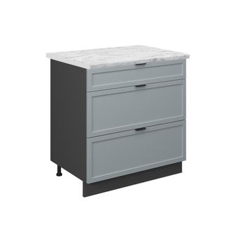 Vicco Mueble Bajo De Cocina Fame-line, Azul Claro-gris, 80 Cm Con 3 Cajones, Et M&aacute;rmol